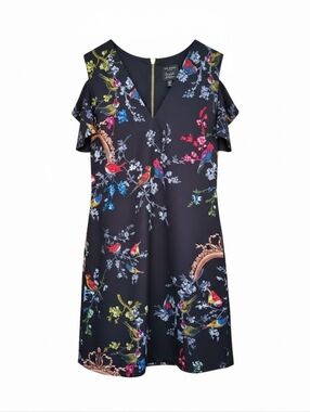 Ted Baker Black Bird & Floral Cold-Shoulder Mini Dress Size 3 (8 US)